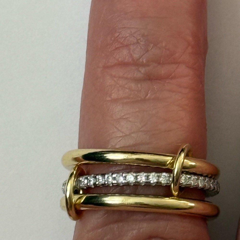 925 Silver band ring clear cz stones 18k yellow gold plated size 5.5